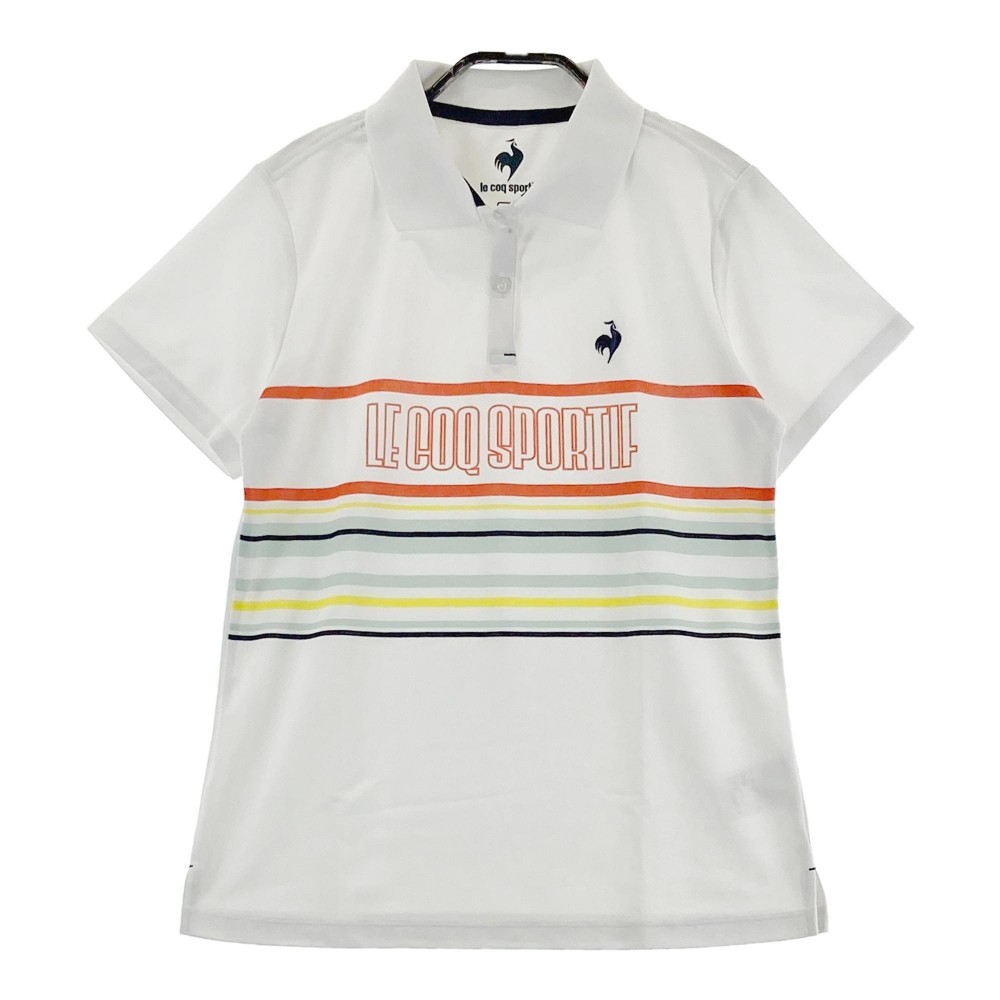 LECOQ GOLF ルコックゴルフ 2022年モデル 半袖ポロシャツ マルチボーダー柄 ホワイト系 L 【中古】ゴルフウェア レディース
