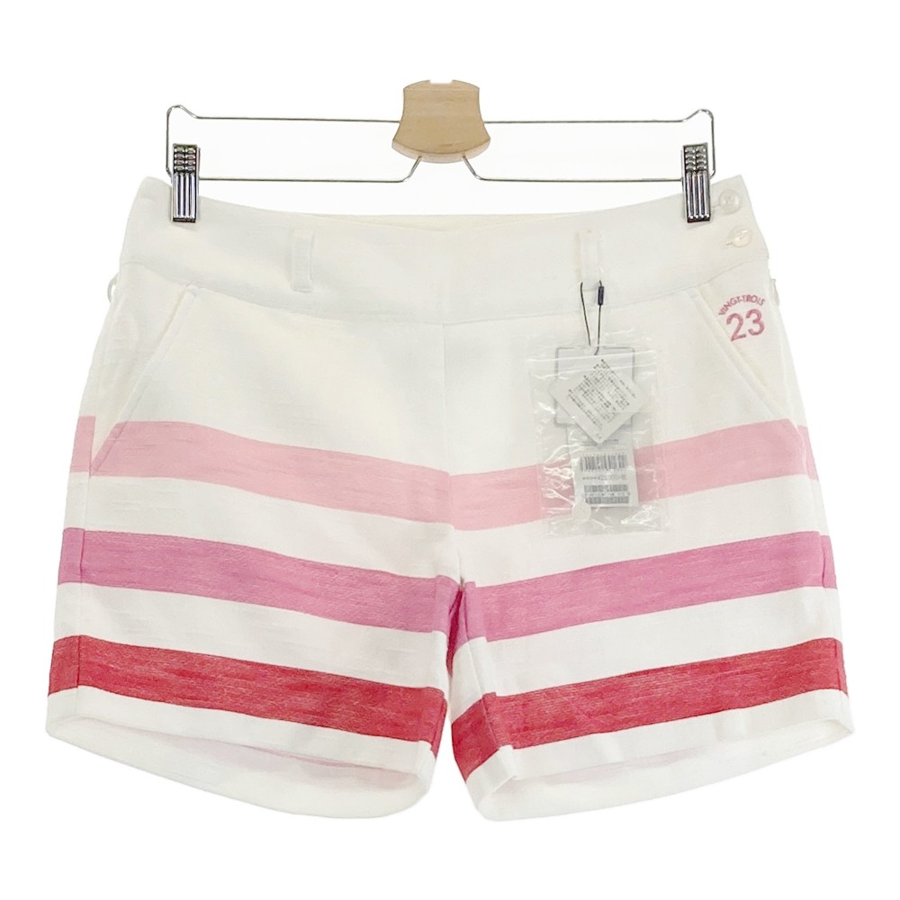 23区GOLF ニジュウサンクゴルフ インナー付き ストレッチスカート ボーダー柄 ホワイト系 70 【中古】ゴルフウェア レディース