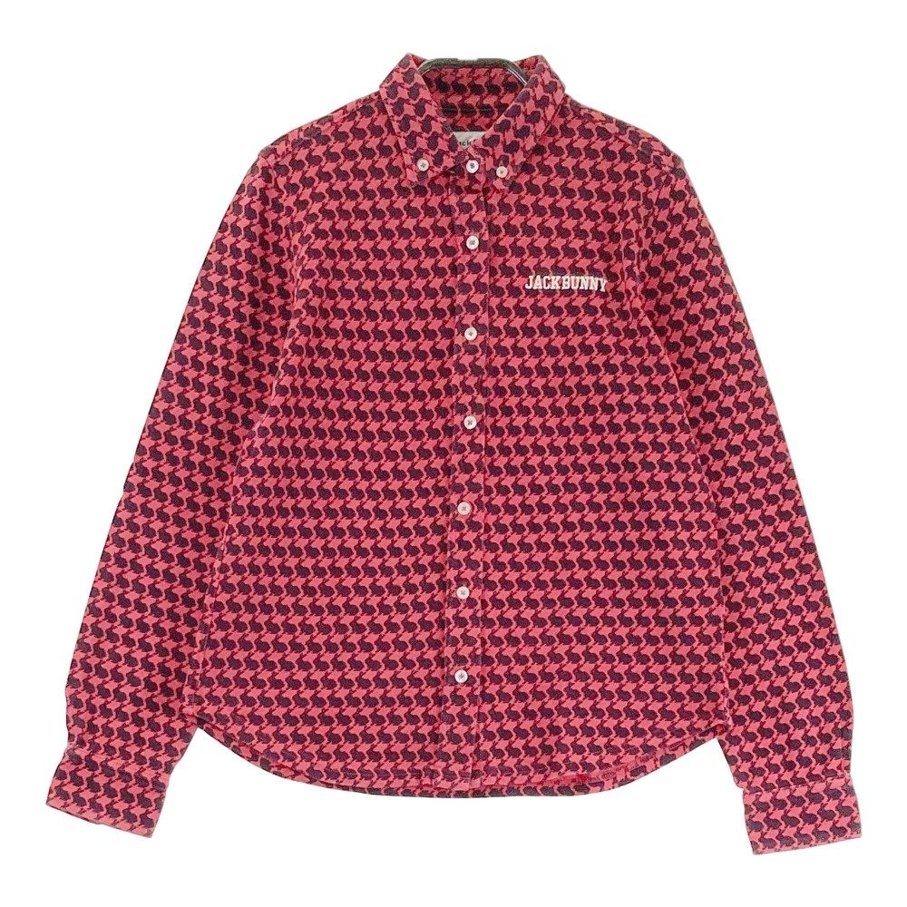 JACK BUNNY ジャックバニー 長袖シャツ ボタンダウン 総柄 レッド系 1 【中古】ゴルフウェア レディース