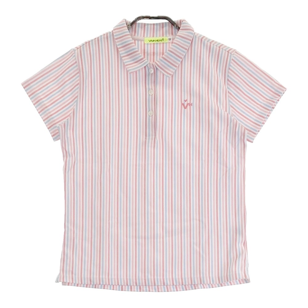 VIVA HEART ビバハート 半袖ポロシャツ ストライプ柄 ピンク系 42 【中古】ゴルフウェア レディース