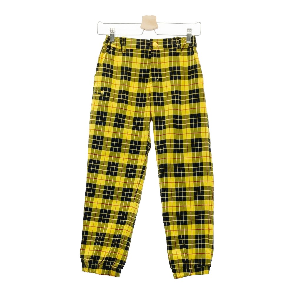 23区GOLF ニジュウサンクゴルフ ストレッチ ジョガーパンツ チェック柄 イエロー系 0 【中古】ゴルフウェア レディース