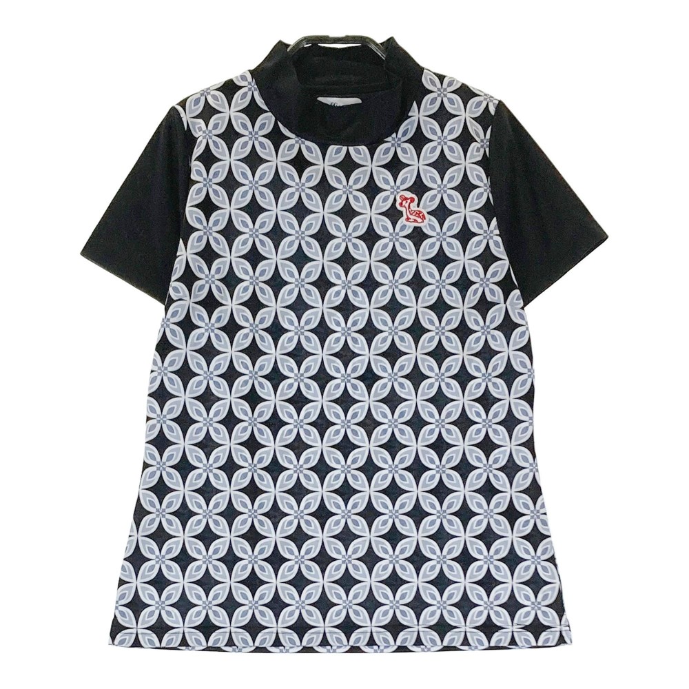EFFICACE エフィカス 2022年モデル ハイネック半袖 Tシャツ 総柄 ブラック系 2 【中古】ゴルフウェア レディース
