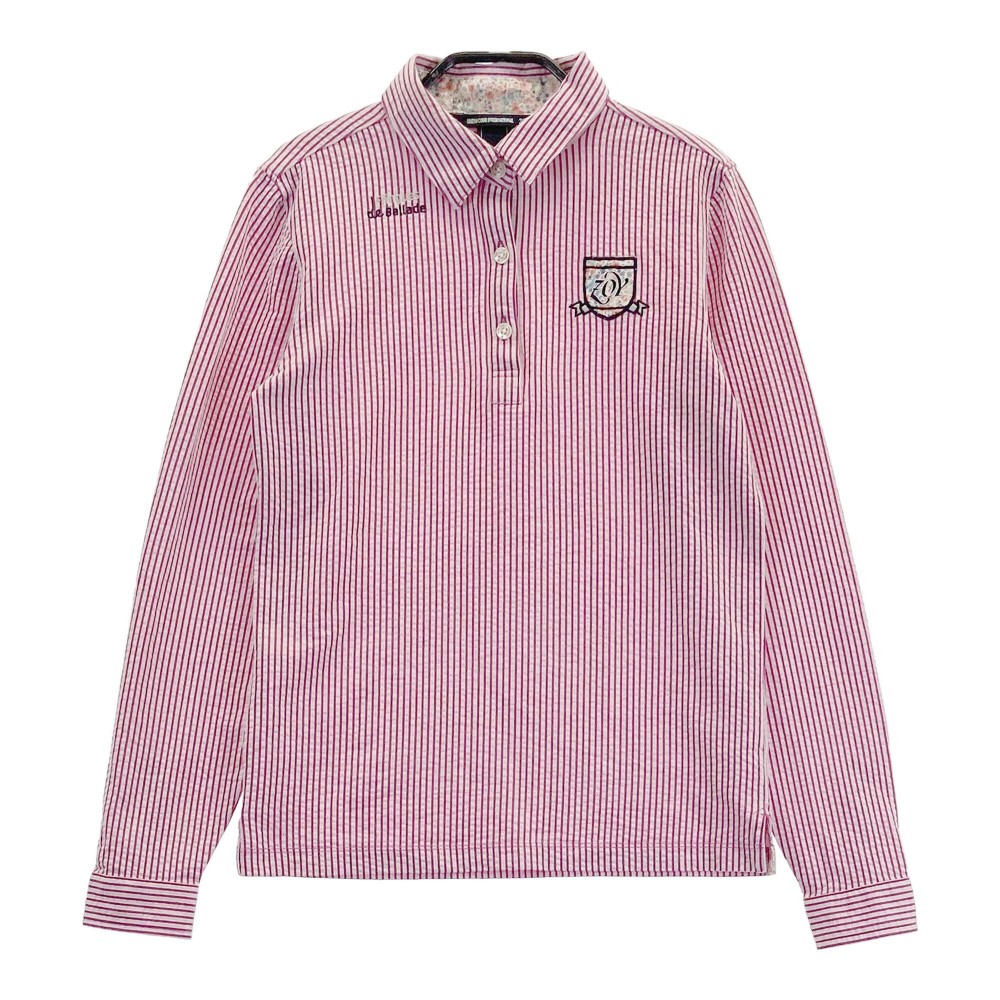 ZOY ゾーイ 長袖ポロシャツ ストライプ柄 ピンク系 36 【中古】ゴルフウェア レディース