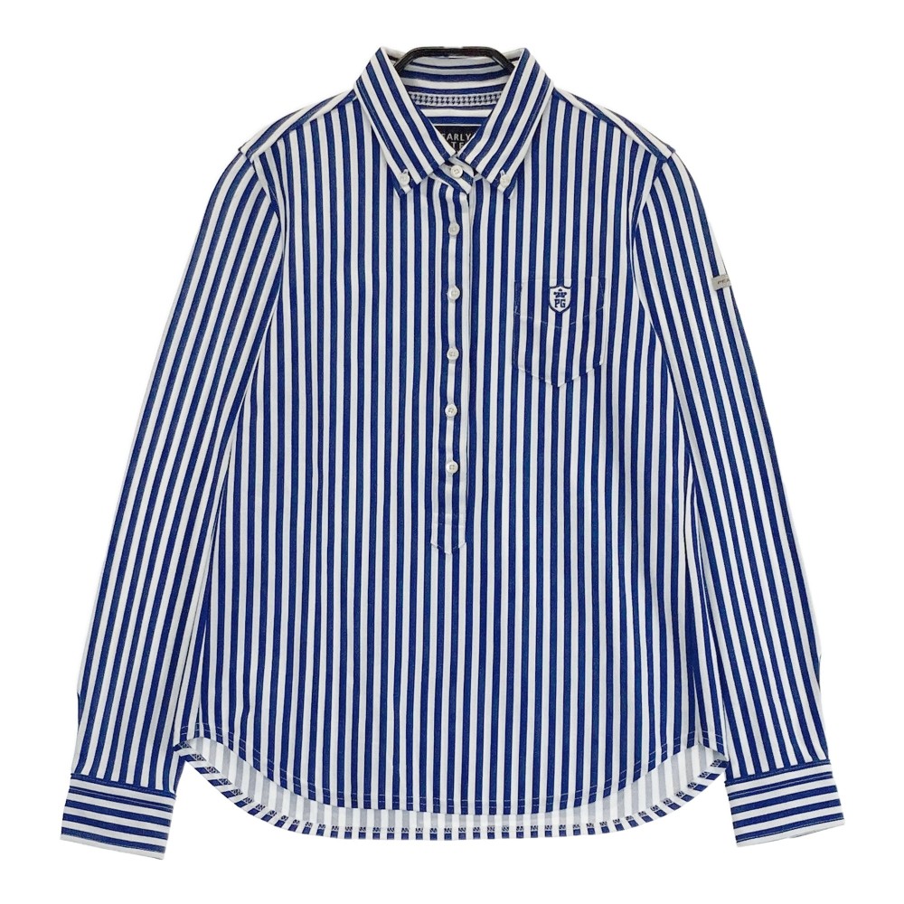 PEARLY GATES パーリーゲイツ 長袖ポロシャツ ボタンダウン ストライプ柄 ブルー系 0 【中古】ゴルフウェア レディース