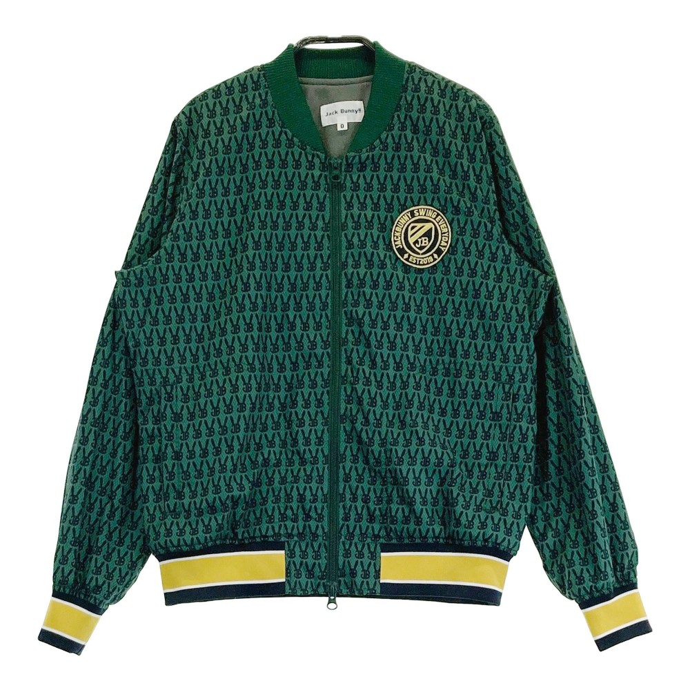 JACK BUNNY ジャックバニー 蓄熱 ジップジャケット JBラビット 総柄 グリーン系 0 【中古】ゴルフウェア レディース