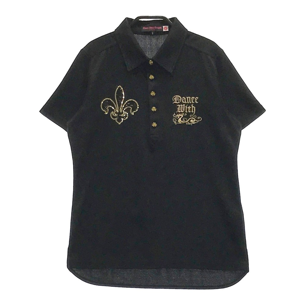DANCE WITH DRAGON ダンスウィズドラゴン 半袖ポロシャツ スパンコール ブラック系 3 【中古】ゴルフウェア レディース