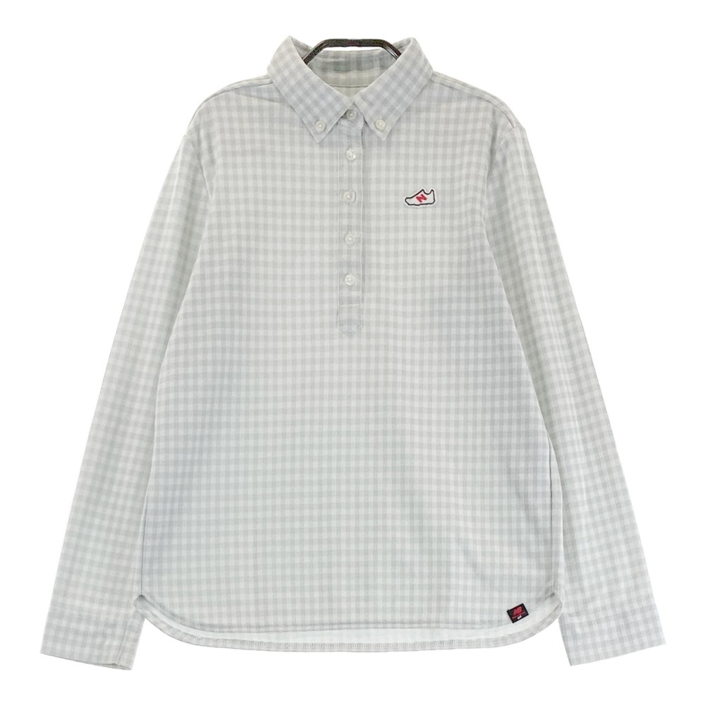 NEW BALANCE ニューバランス 長袖ポロシャツ ボタンダウン ギンガムチェック柄 グレー系 2 【中古】ゴルフウェア レディース
