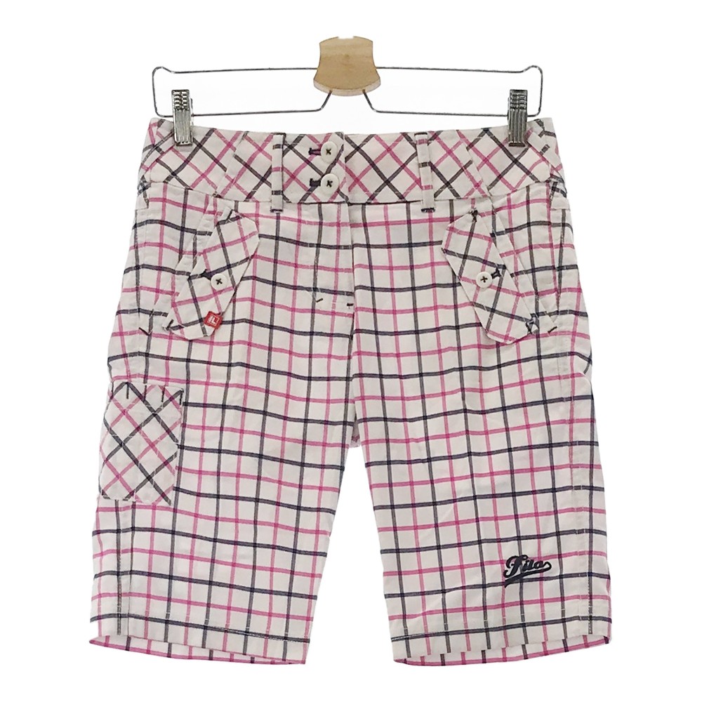 FILA GOLF フィラゴルフ ストレッチショートパンツ チェック柄 ピンク系 M 【中古】ゴルフウェア レディース
