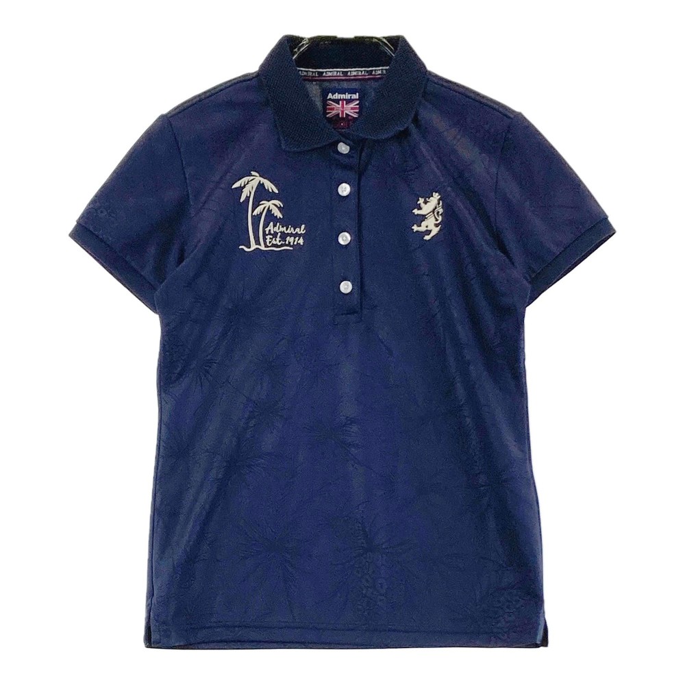 ADMIRAL アドミラル 半袖ポロシャツ ヤシの木総柄 ネイビー系 S 【中古】ゴルフウェア レディース