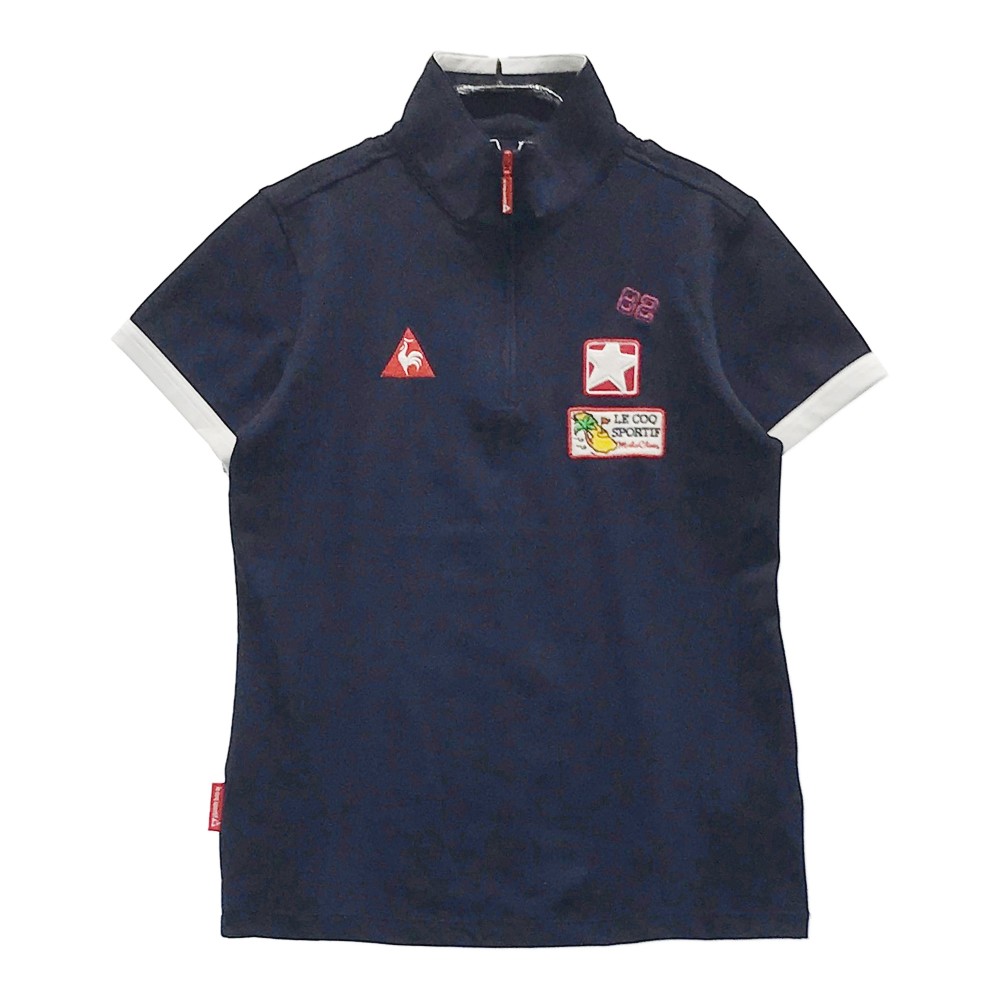 LECOQ GOLF ルコックゴルフ ハーフジップ 半袖ポロシャツ ネイビー系 M 【中古】ゴルフウェア レディース