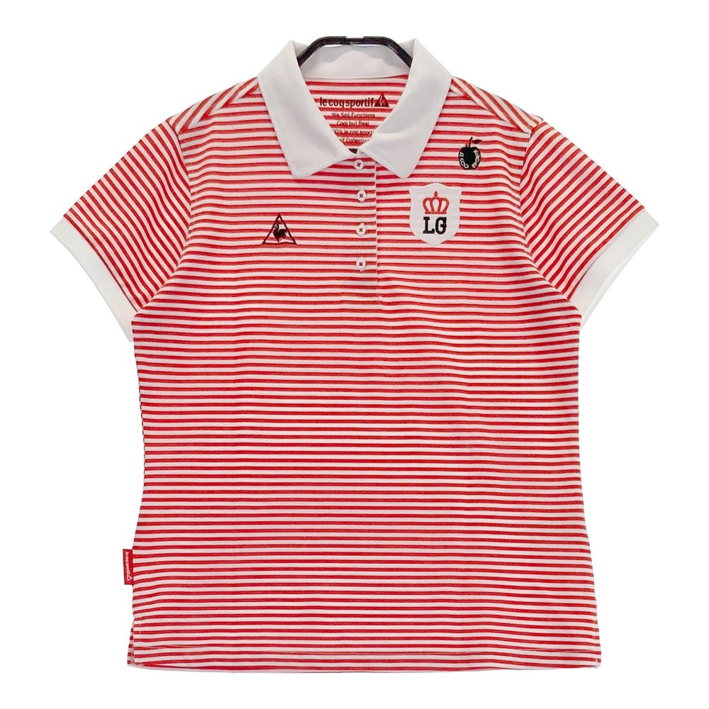 LECOQ GOLF ルコックゴルフ 半袖ポロシャツ ボーダー レッド系 L 【中古】ゴルフウェア レディース