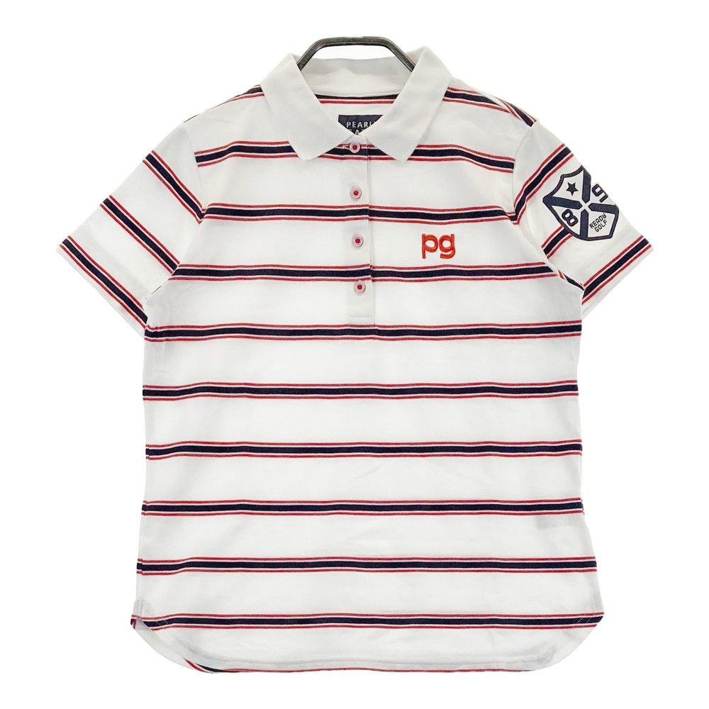 PEARLY GATES パーリーゲイツ 半袖ポロシャツ プリント ボーダー柄 ホワイト系 0 【中古】ゴルフウェア レディース