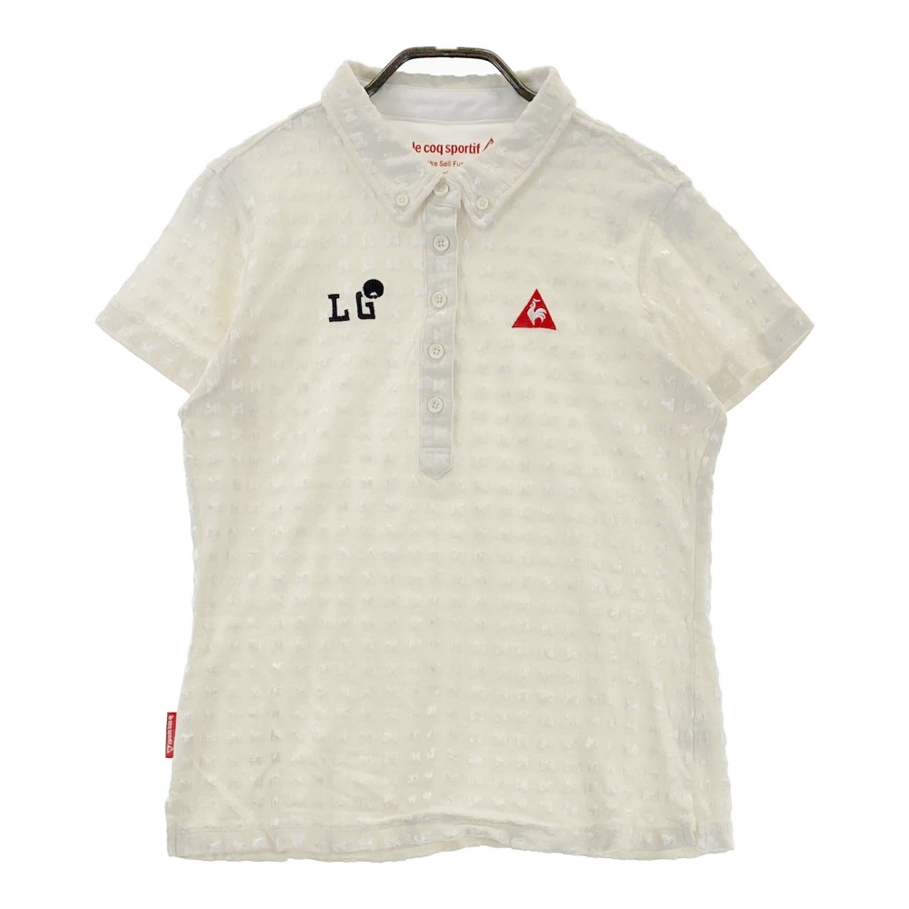 LECOQ GOLF ルコックゴルフ 半袖ポロシャツ 総柄 ホワイト系 L 【中古】ゴルフウェア レディース