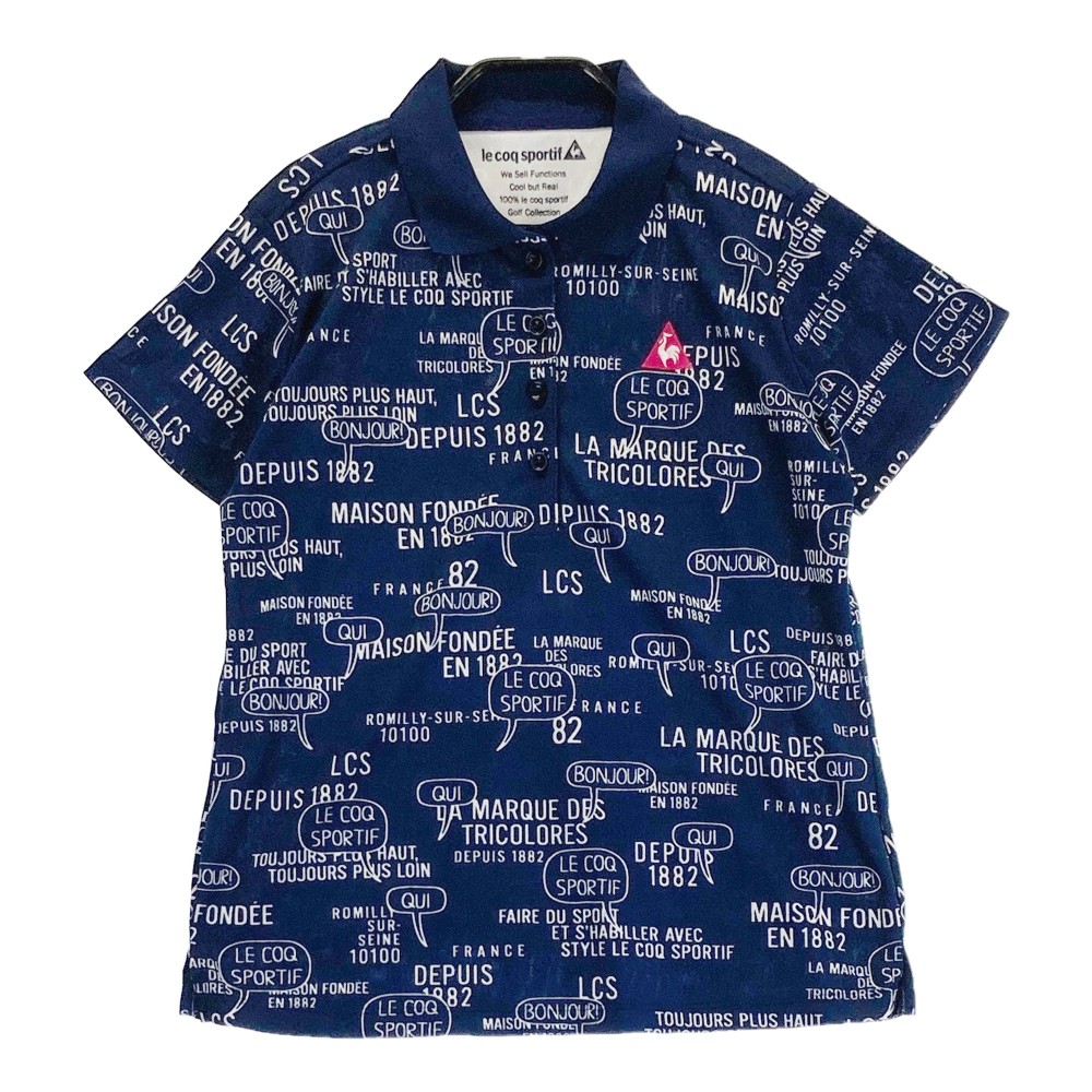 LECOQ GOLF ルコックゴルフ 半袖ポロシャツ 総柄 ネイビー系 L 【中古】ゴルフウェア レディース