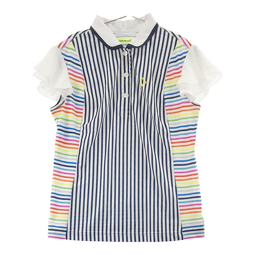 VIVA HEART ビバハート 半袖ポロシャツ 袖フリル ストライプ柄 ホワイト系 40 【中古】ゴルフウェア レディース