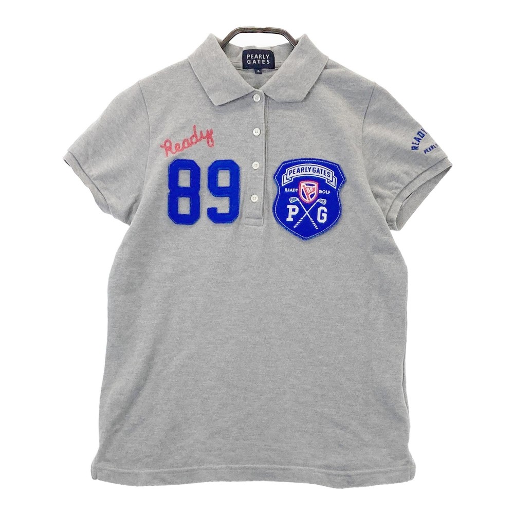 PEARLY GATES パーリーゲイツ 半袖ポロシャツ ワッペン グレー系 0 【中古】ゴルフウェア レディース