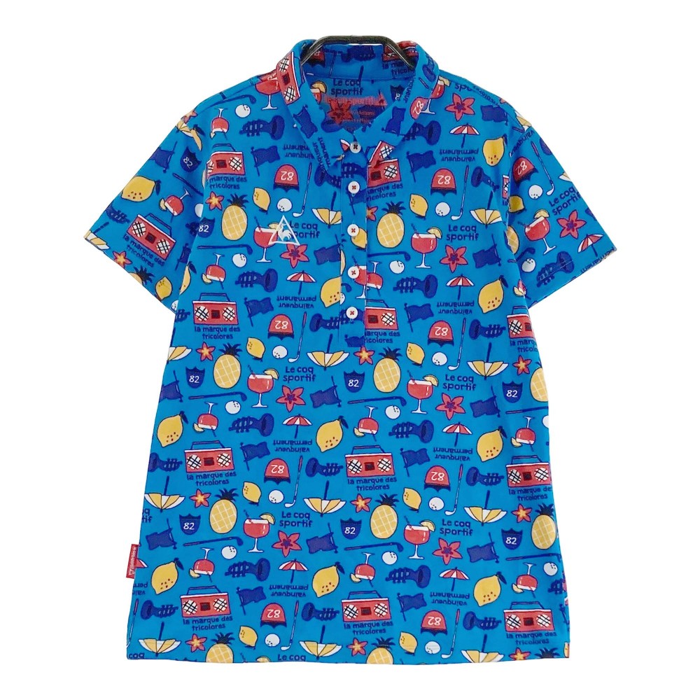 LECOQ GOLF ルコックゴルフ 半袖ポロシャツ 総柄 ブルー系 L 【中古】ゴルフウェア レディース