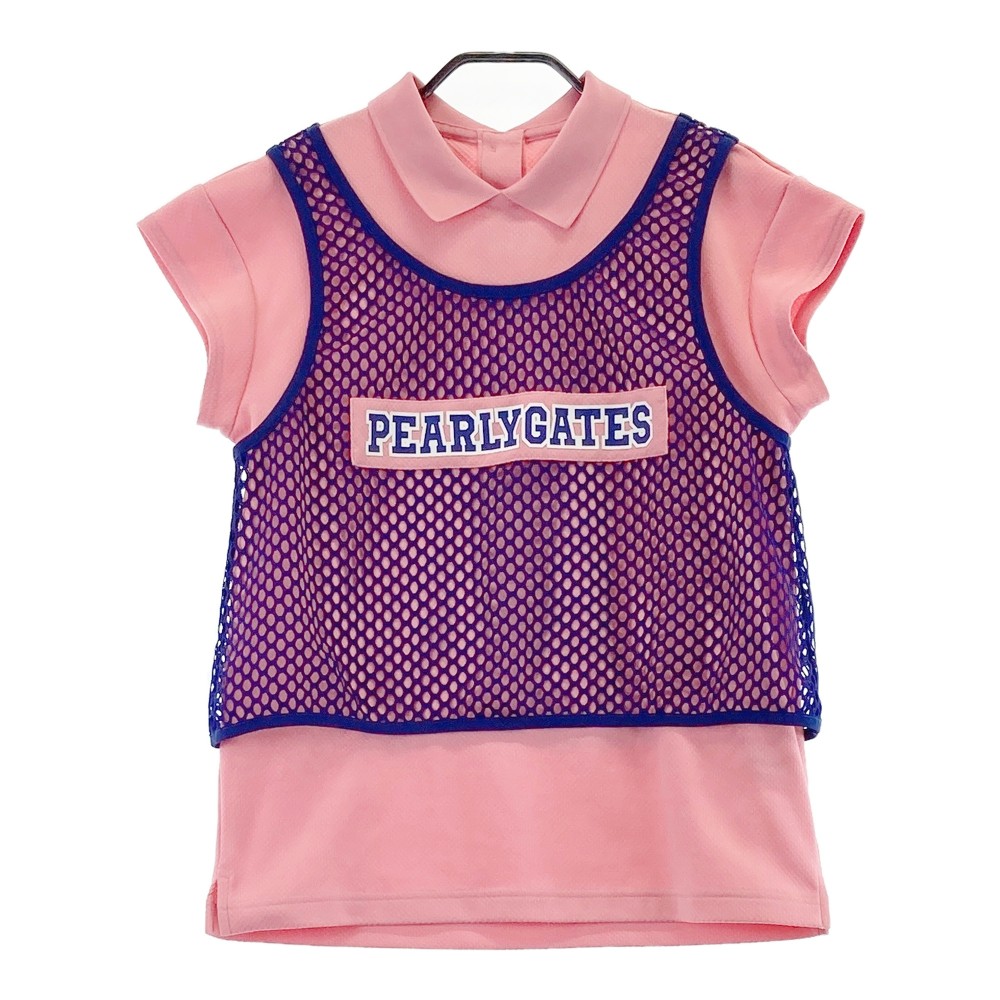 PEARLY GATES パーリーゲイツ 2024年モデル メッシュ レイヤー 襟付き Tシャツ ピンク系 0 【中古】ゴルフウェア レディース