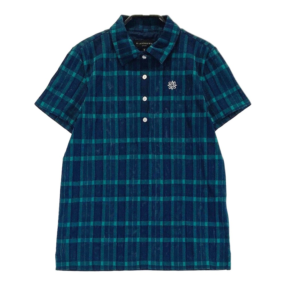 ST ANDREWS セントアンドリュース 2020年モデル 半袖ポロシャツ チェック柄 グリーン系 S 【中古】ゴルフウェア レディース