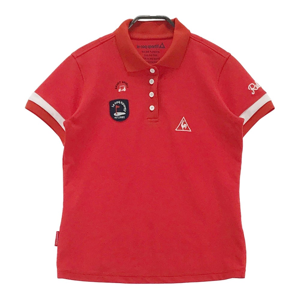 LE COQ GOLF ルコックゴルフ 半袖ポロシャツ ワッペン レッド系 L 【中古】ゴルフウェア レディース