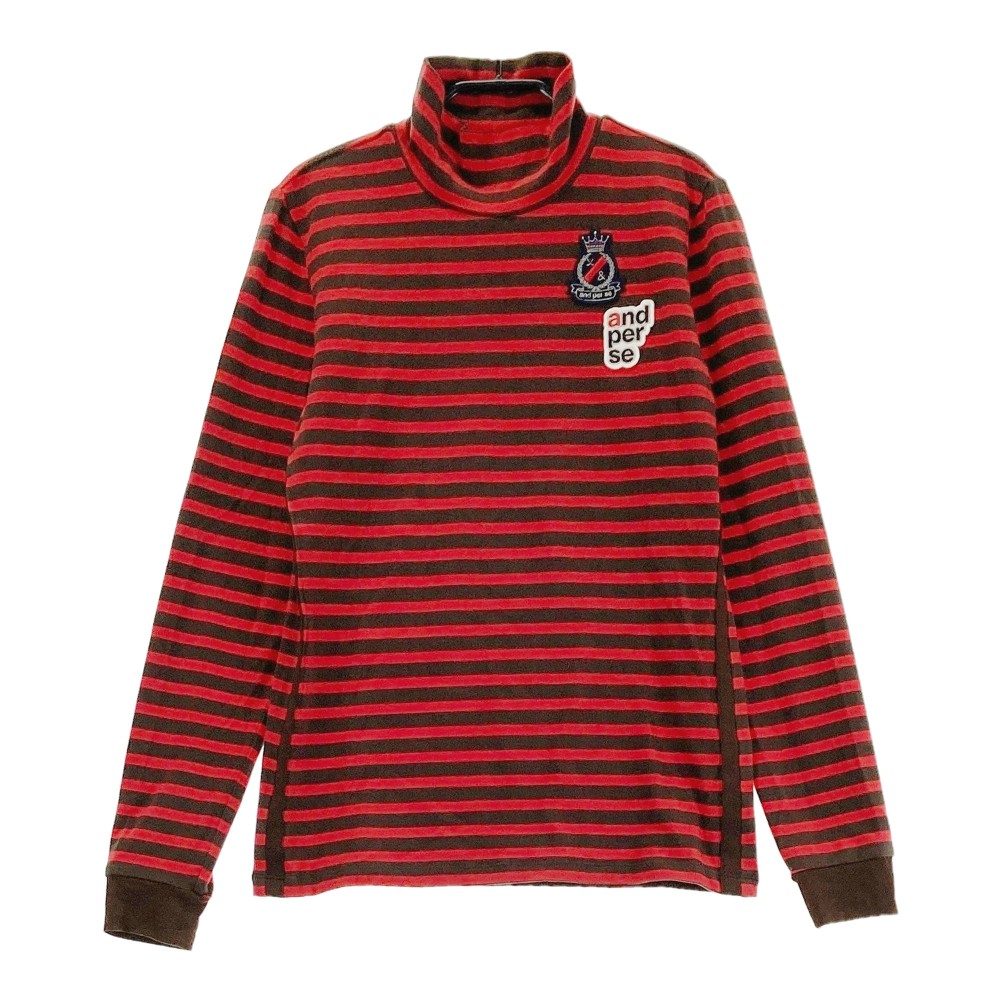 AND PER SE アンパスィ 2022年モデル タートルネック 長袖Tシャツ ボーダー柄 レッド系 M 【中古】ゴルフウェア レディース