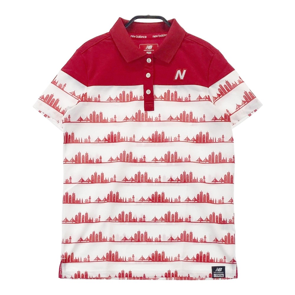 NEW BALANCE ニューバランス 半袖ポロシャツ 総柄 レッド系 1 【中古】ゴルフウェア レディース