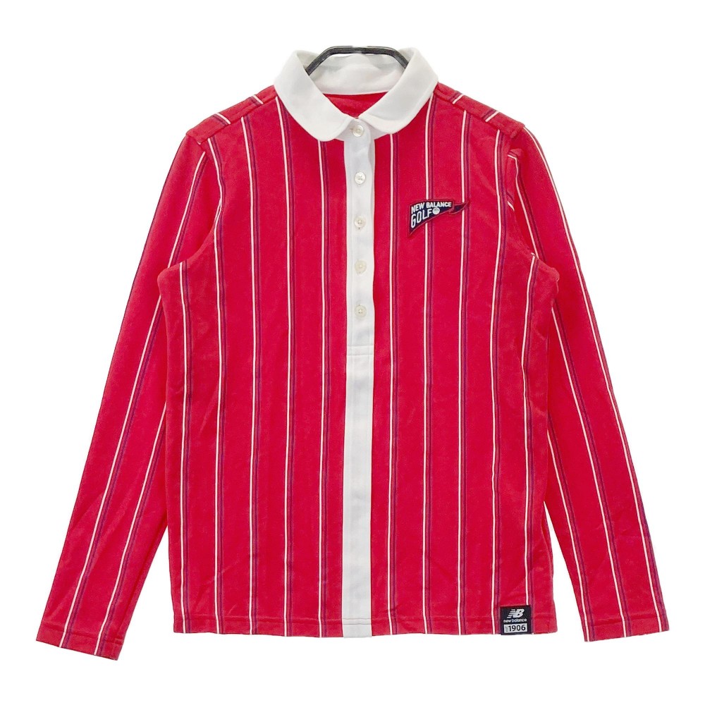 NEW BALANCE ニューバランス 長袖ポロシャツ ストライプ柄 レッド系 0 【中古】ゴルフウェア レディース