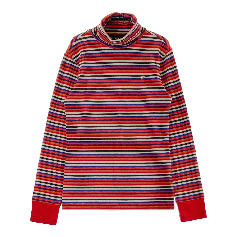 TOMMY HILFIGER GOLF トミー ヒルフィガーゴルフ タートルネック 長袖Tシャツ ボーダー柄 レッド系 M 【中古】ゴルフウェア レディース