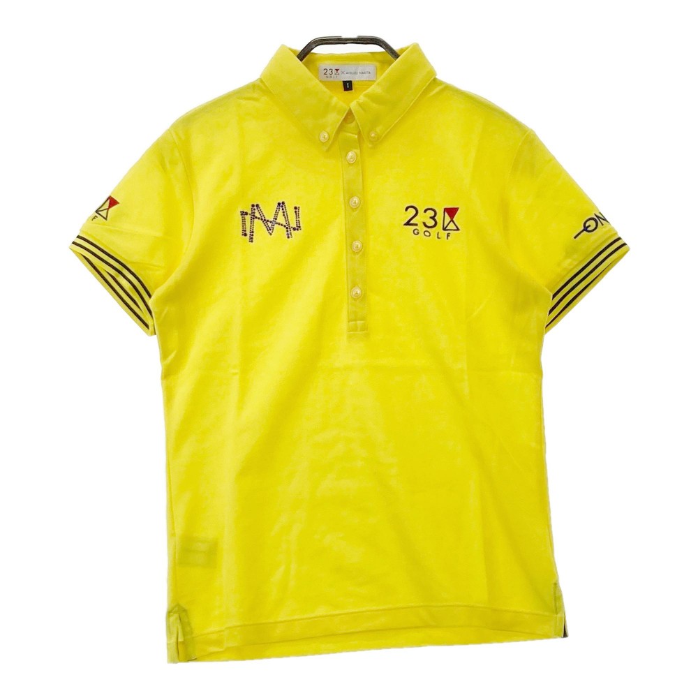 23区GOLF ニジュウサンクゴルフ ×MISUZU NARITA 半袖ポロシャツ ボタンダウン イエロー系 1 【中古】ゴルフウェア レディース