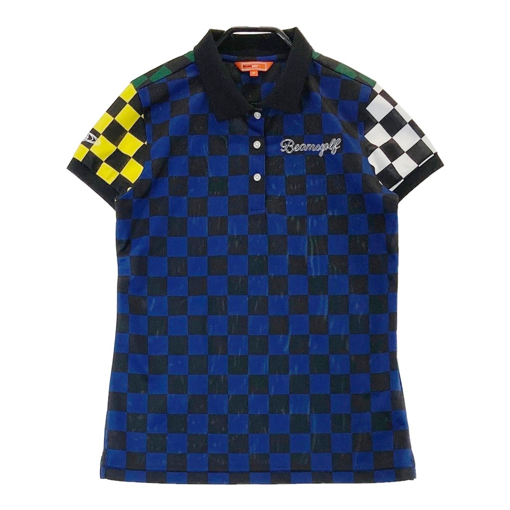 BEAMS GOLF ビームスゴルフ 半袖ポロシャツ チェッカーフラッグ柄 ネイビー系 M 【中古】ゴルフウェア レディース
