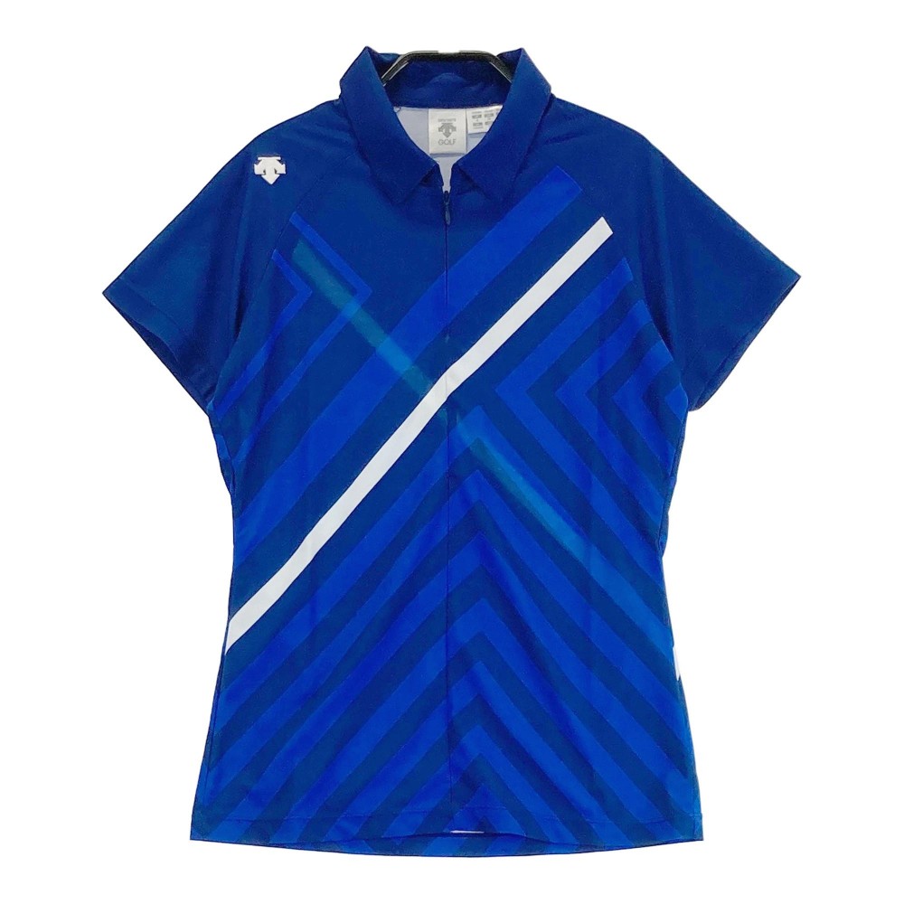 DESCENTE GOLF デサントゴルフ ハーフジップ 半袖ポロシャツ 総柄 ブルー系 M 【中古】ゴルフウェア レディース