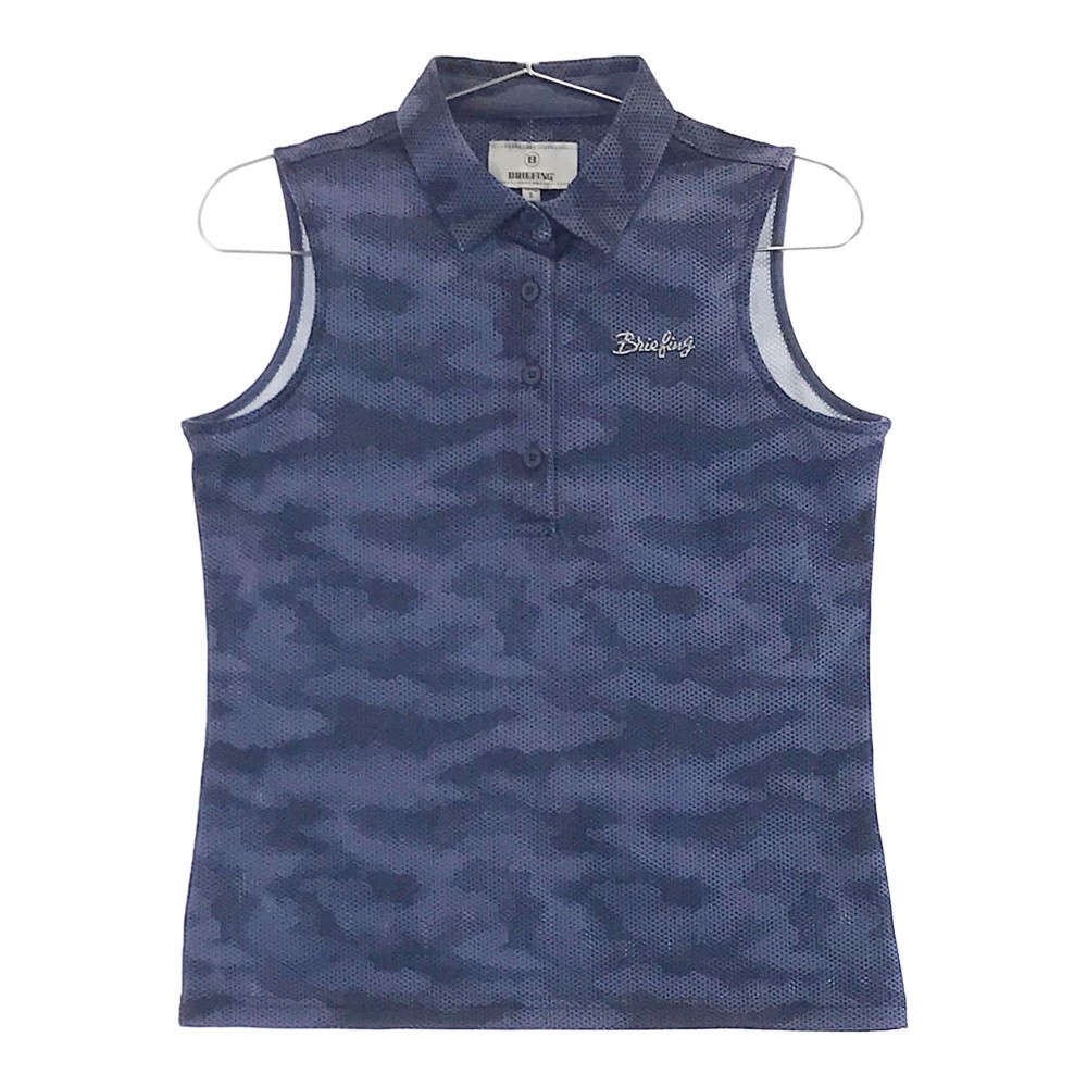 BRIEFING GOLF ブリーフィング ノースリーブポロシャツ カモフラ ネイビー系 S 【中古】ゴルフウェア レディース