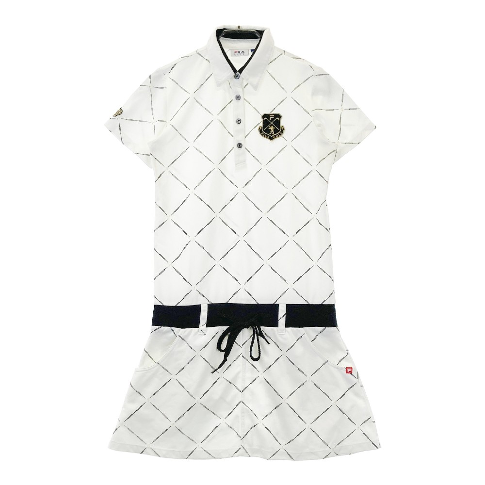 FILA GOLF フィラゴルフ 半袖ポロ ワンピース 総柄 ホワイト系 M 【中古】ゴルフウェア レディース
