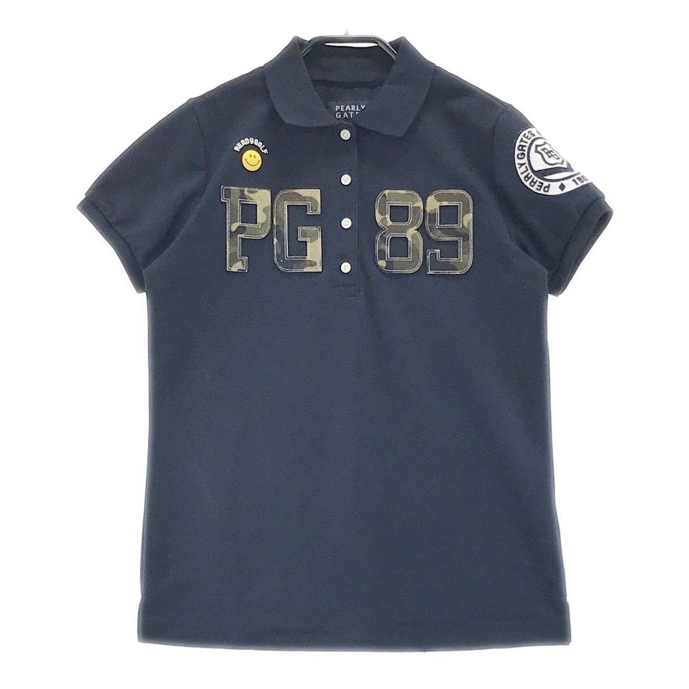 PEARLY GATES パーリーゲイツ 半袖ポロシャツ ニコちゃん ネイビー系 0 【中古】ゴルフウェア レディース
