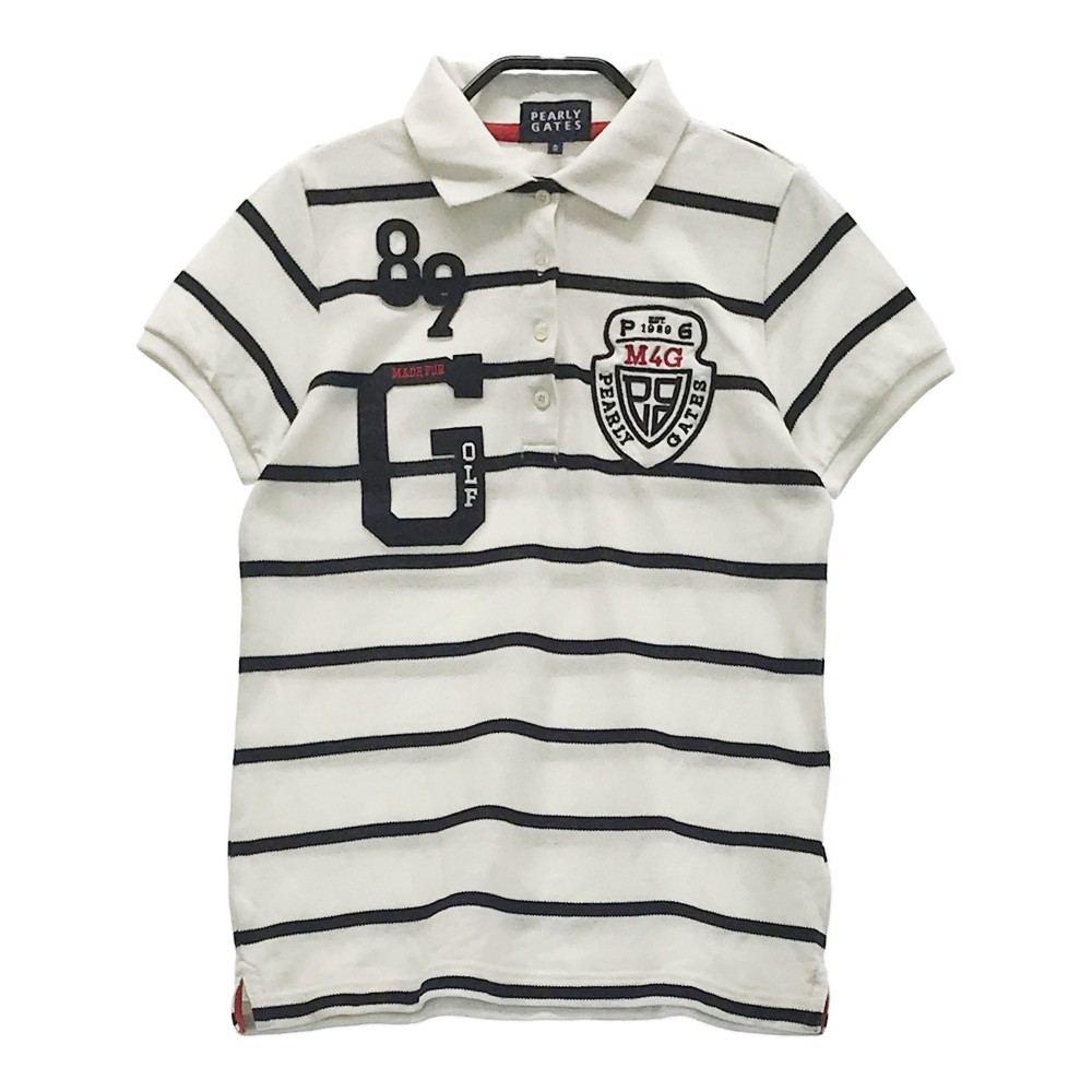 PEARLY GATES パーリーゲイツ 半袖ポロシャツ ボーダー柄 ホワイト系 0 【中古】ゴルフウェア レディース