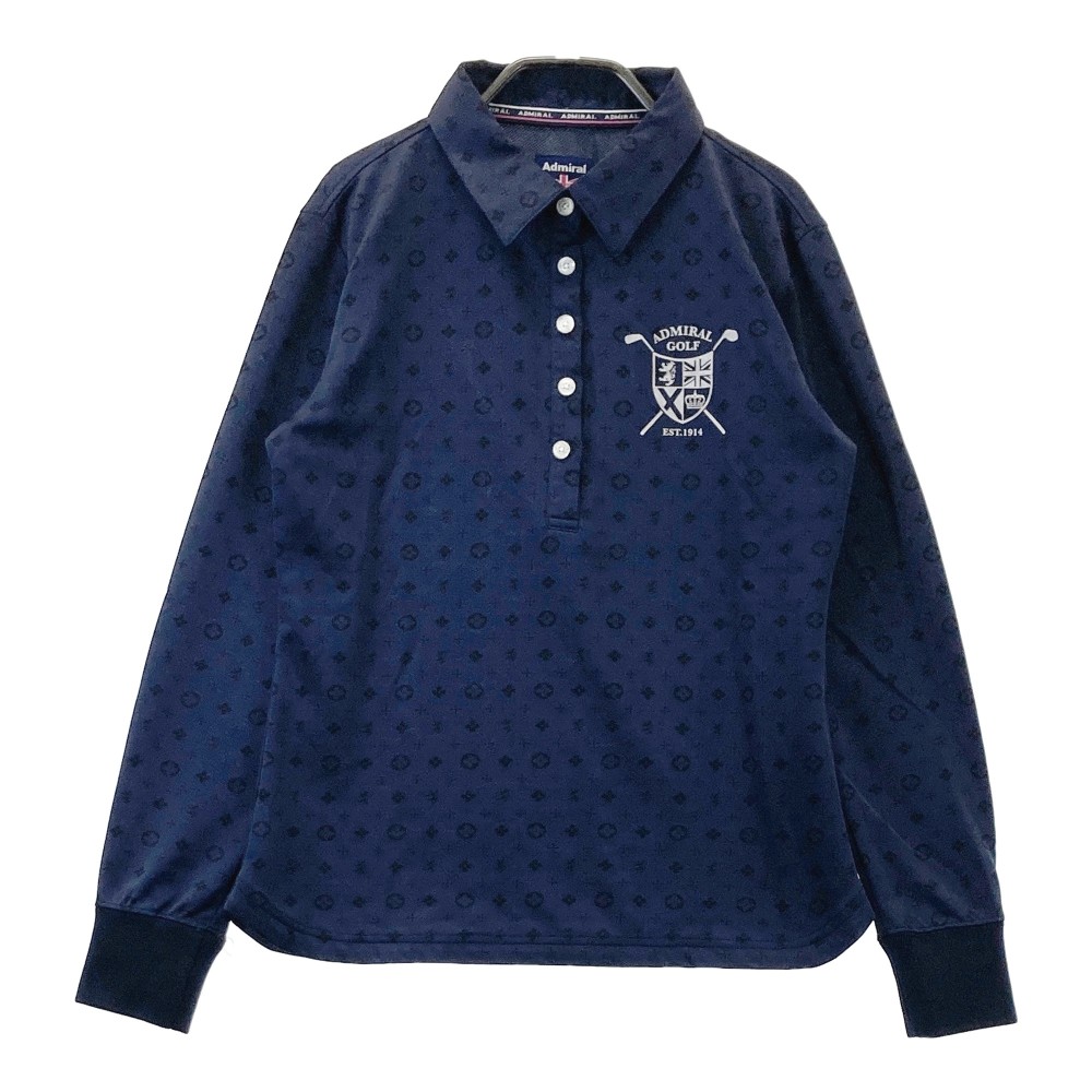 ADMIRAL アドミラル 長袖ポロシャツ 総柄 ネイビー系 M 【中古】ゴルフウェア レディース