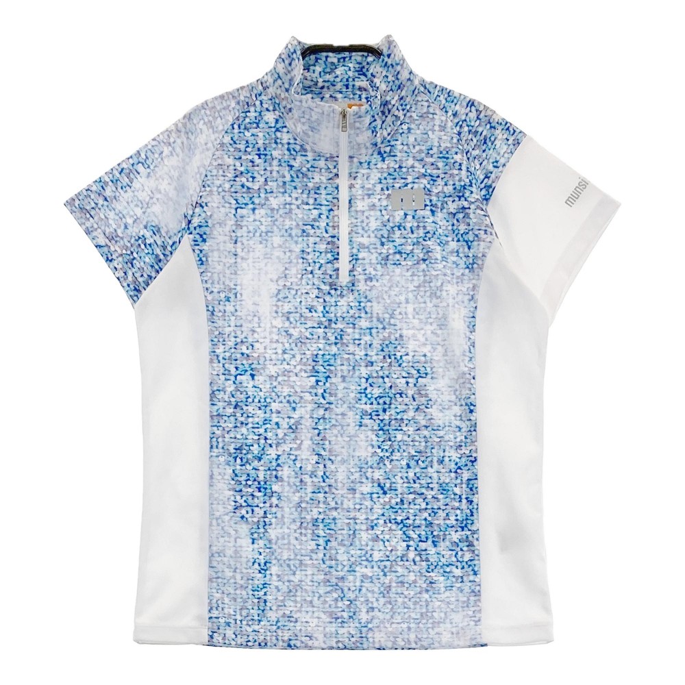 MUNSING WEAR マンシングウェア ハーフジップ 半袖Tシャツ 総柄 ブルー系 M 【中古】ゴルフウェア レディース