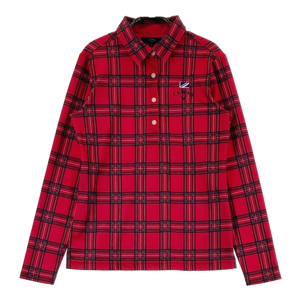CALLAWAY キャロウェイ 長袖ポロシャツ チェック柄 レッド系 M 【中古】ゴルフウェア レディース