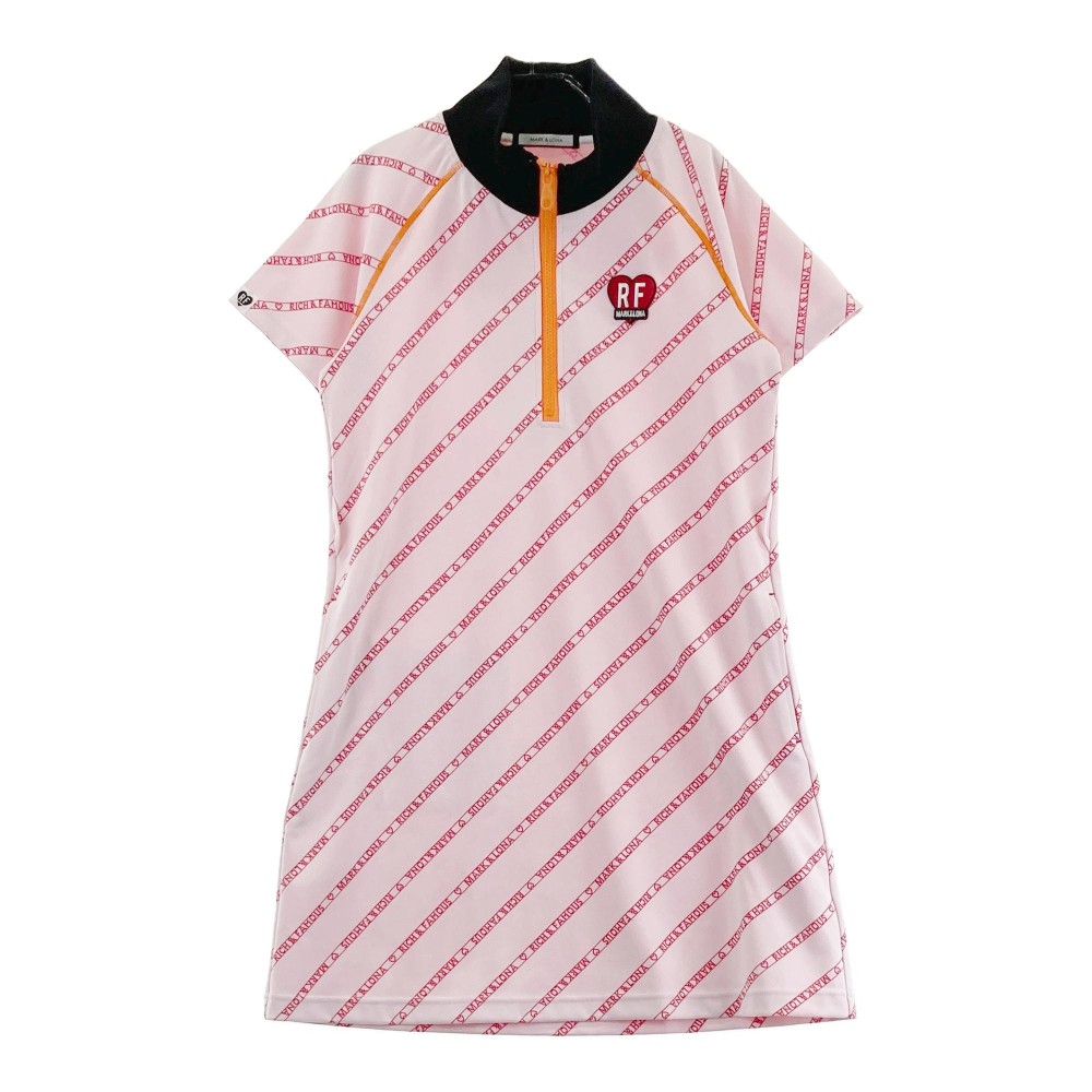 MARK&LONA マークアンドロナ ハーフジップ 半袖ワンピース レジメンタルストライプ ピンク系 38 【中古】ゴルフウェア レディース