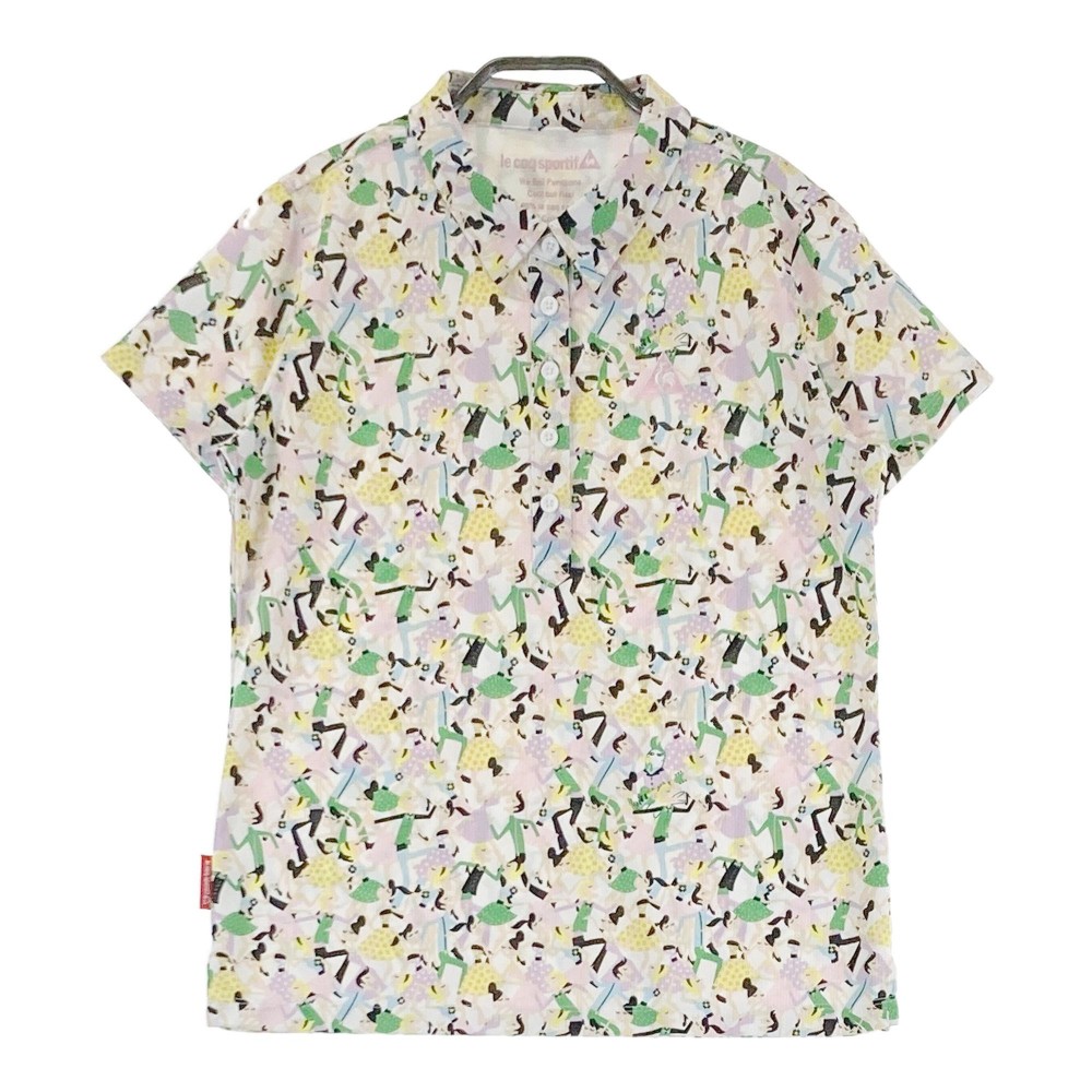 LECOQ GOLF ルコックゴルフ 半袖ポロシャツ 総柄 ホワイト系 LL 【中古】ゴルフウェア レディース