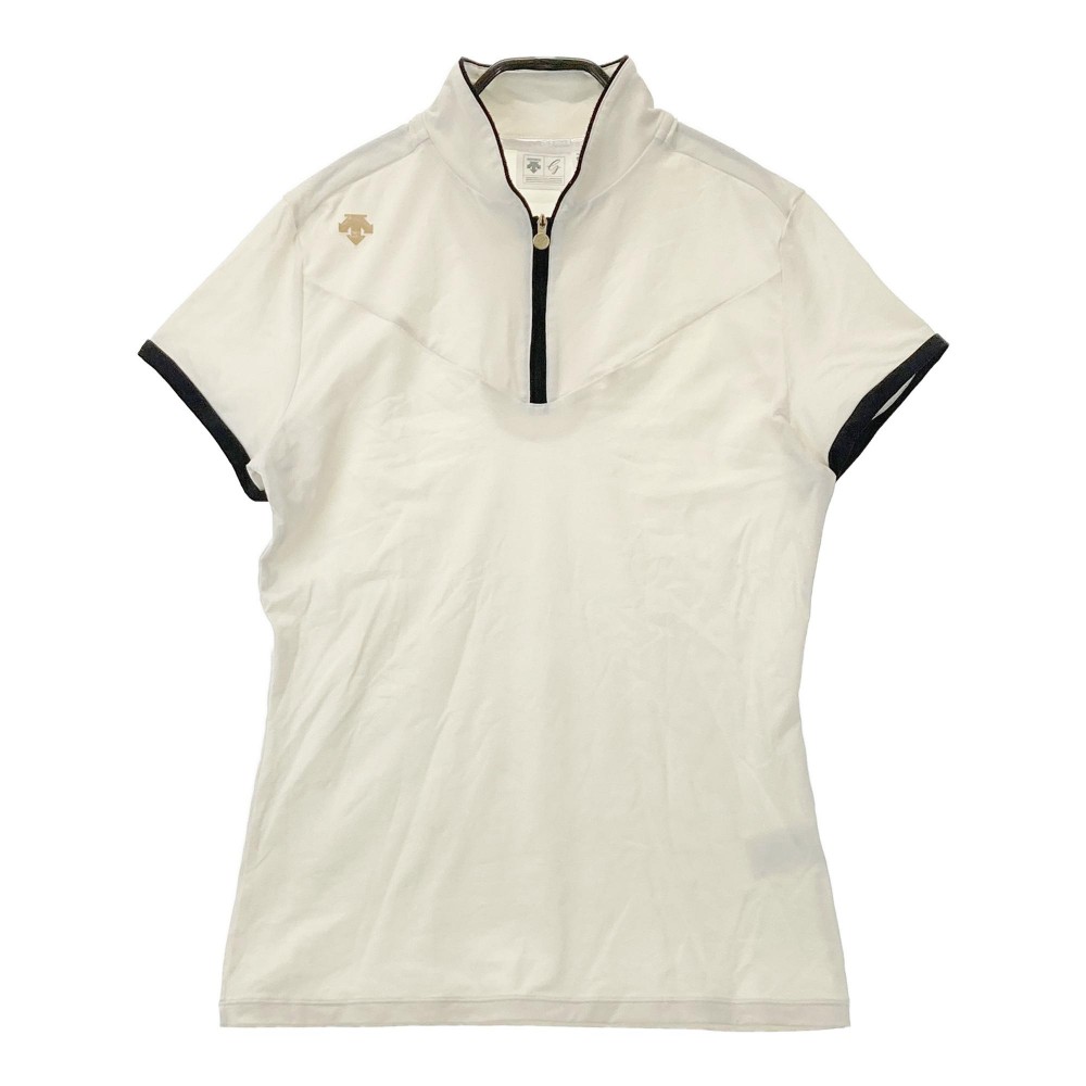 DESCENTE GOLF デサントゴルフ ハーフジップ 半袖Tシャツ ベージュ系 L 【中古】ゴルフウェア レディース