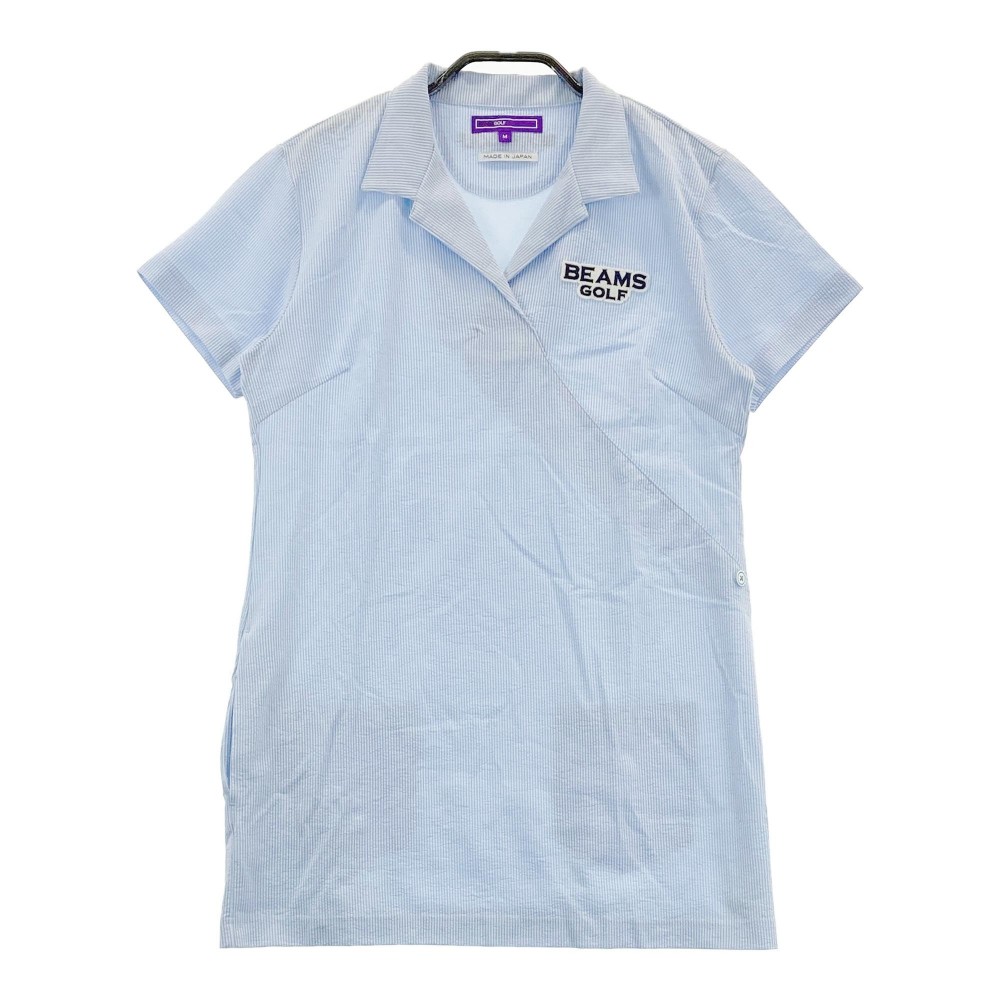 BEAMS GOLF ビームスゴルフ シアサッカー 半袖Tシャツ チュニック丈 ストライプ柄 ブルー系 M 【中古】ゴルフウェア レディース