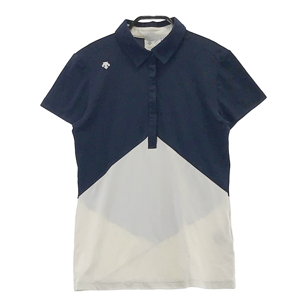 DESCENTE GOLF デサントゴルフ バイカラー 半袖ポロシャツ ネイビー系 M 【中古】ゴルフウェア レディース