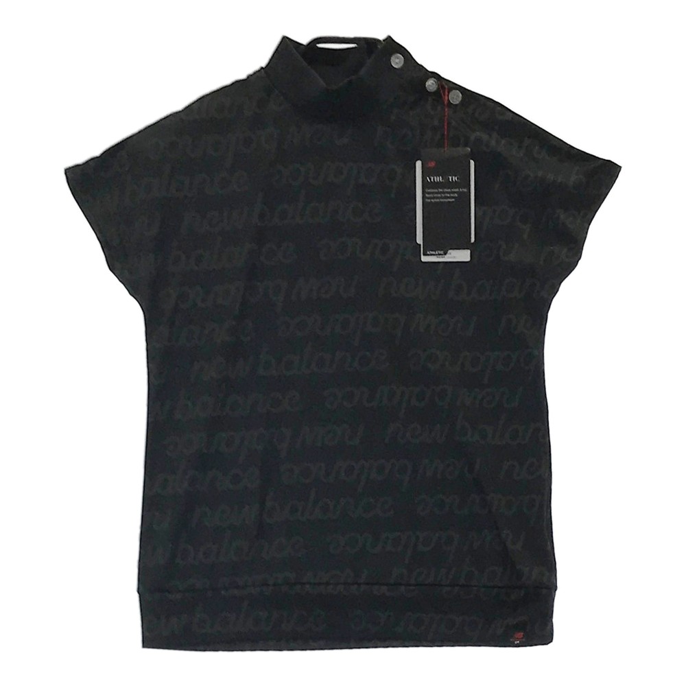 NEW BALANCE GOLF ニューバランス 2023年モデル ハイネック フレンチスリーブ Tシャツ ロゴ総柄 ブラック系 1 【中古】ゴルフウェア レディース