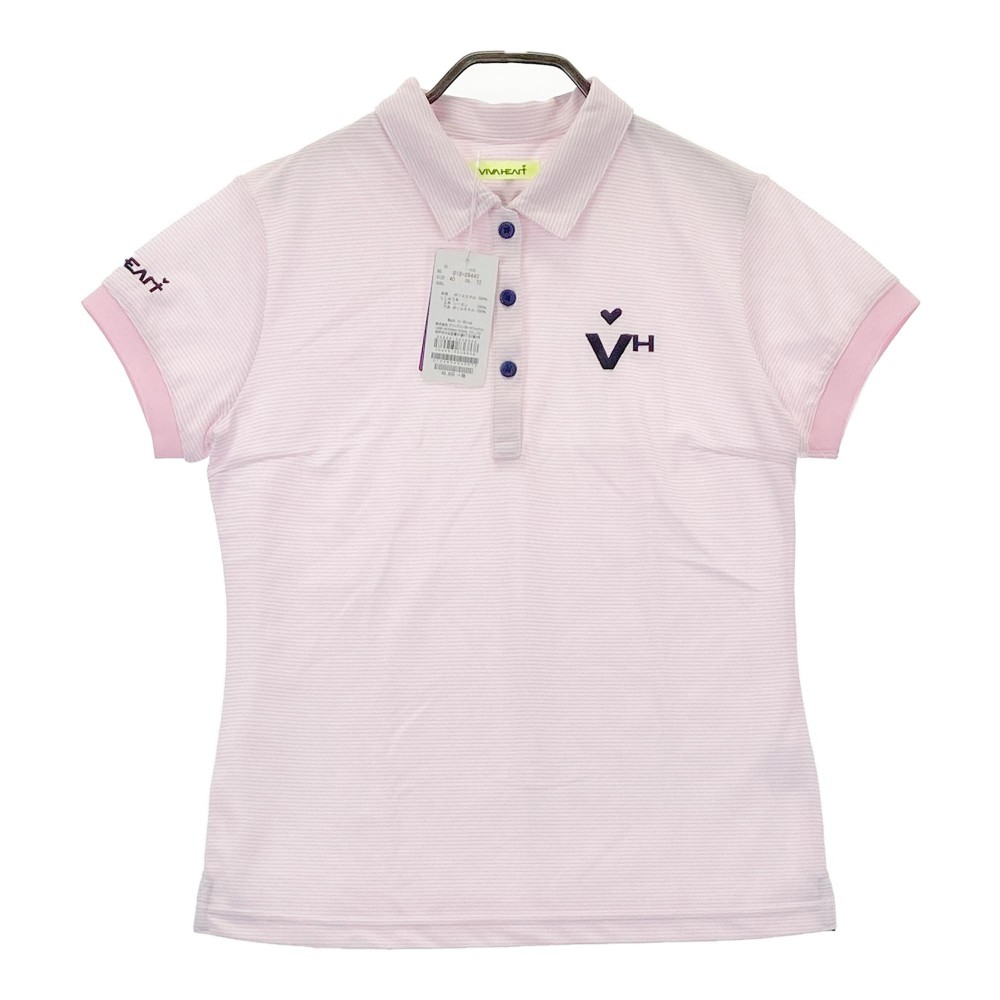 VIVA HEART ビバハート 半袖ポロシャツ ボーダー柄 ピンク系 40 【中古】ゴルフウェア レディース