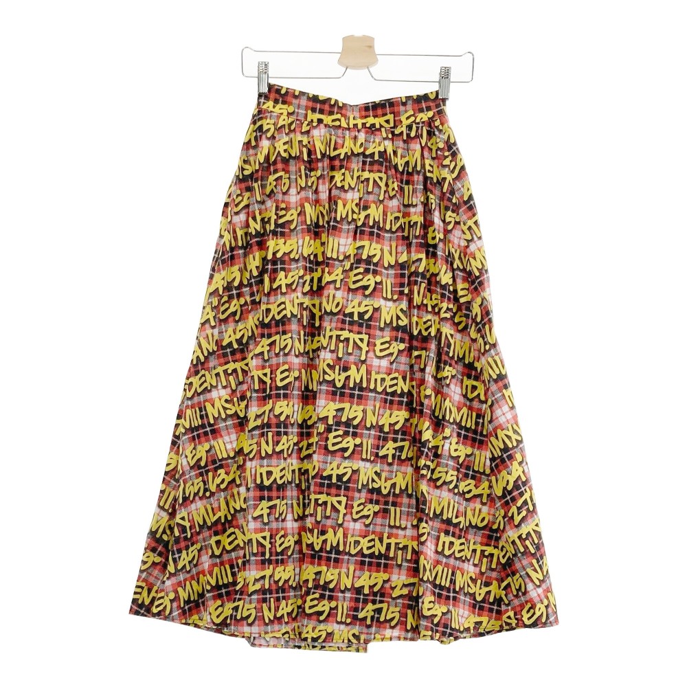 MSGM エムエスジーエム スカート ロゴ チェック レッド系 38 【中古】レディース