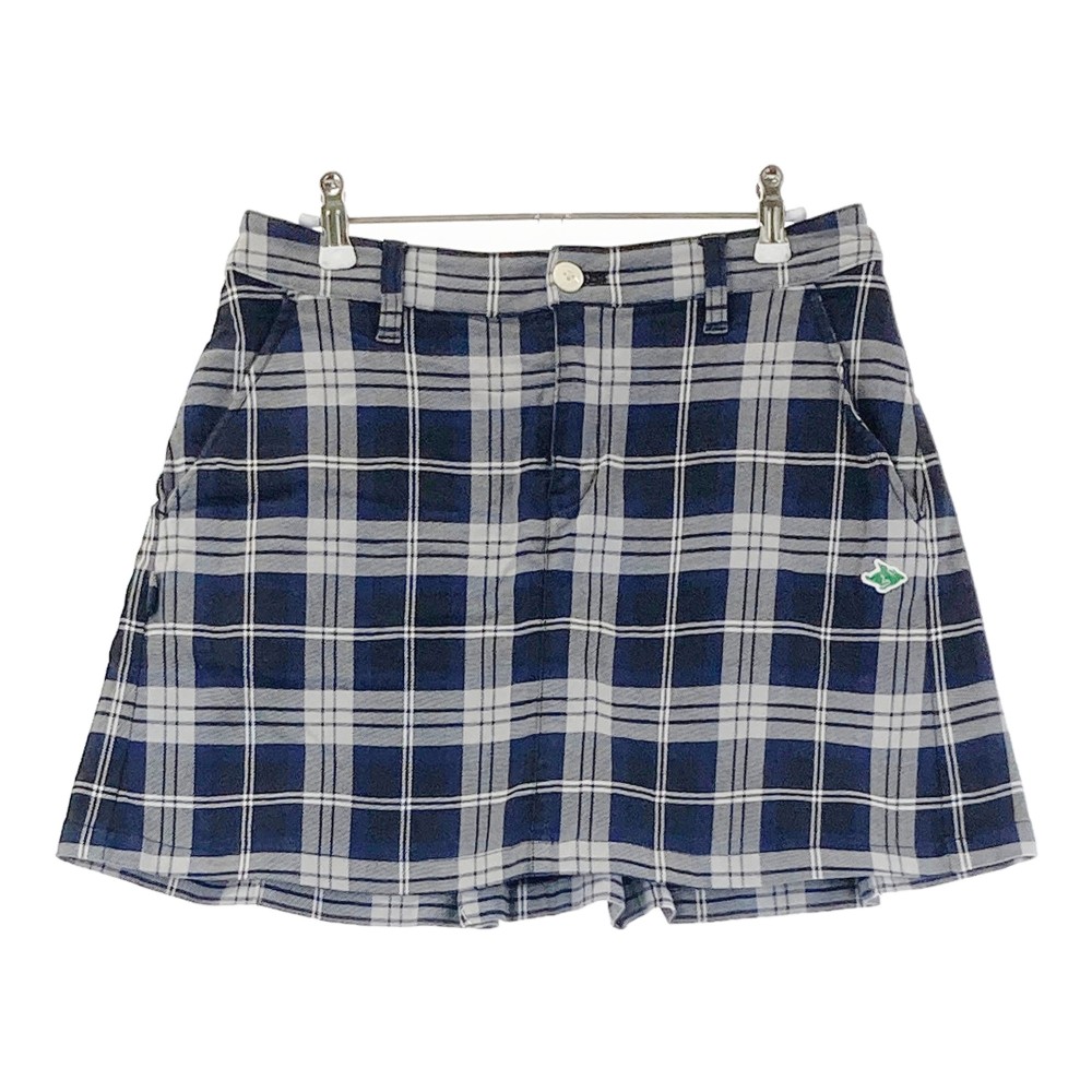 PEARLY GATES パーリーゲイツ バックフリル ストレッチスカート チェック柄 ネイビー系 1 【中古】ゴルフウェア レディース