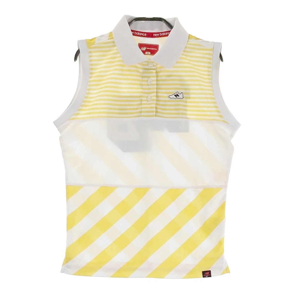 NEW BALANCE GOLF ニューバランス ノースリーブポロシャツ ボーダー×ストライプ柄 イエロー系 0 【中古】ゴルフウェア レディース