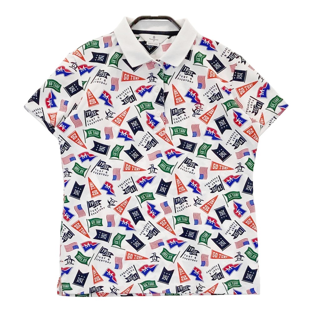 MUNSING WEAR マンシングウェア 半袖ポロシャツ フラッグ 総柄 ホワイト系 M 【中古】ゴルフウェア レディース