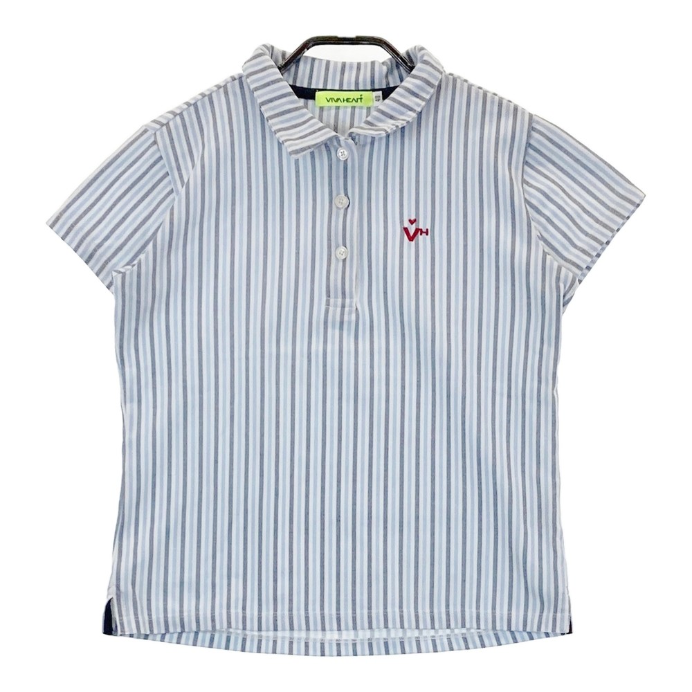 VIVA HEART ビバハート 半袖ポロシャツ ストライプ ブルー系 40 【中古】ゴルフウェア レディース